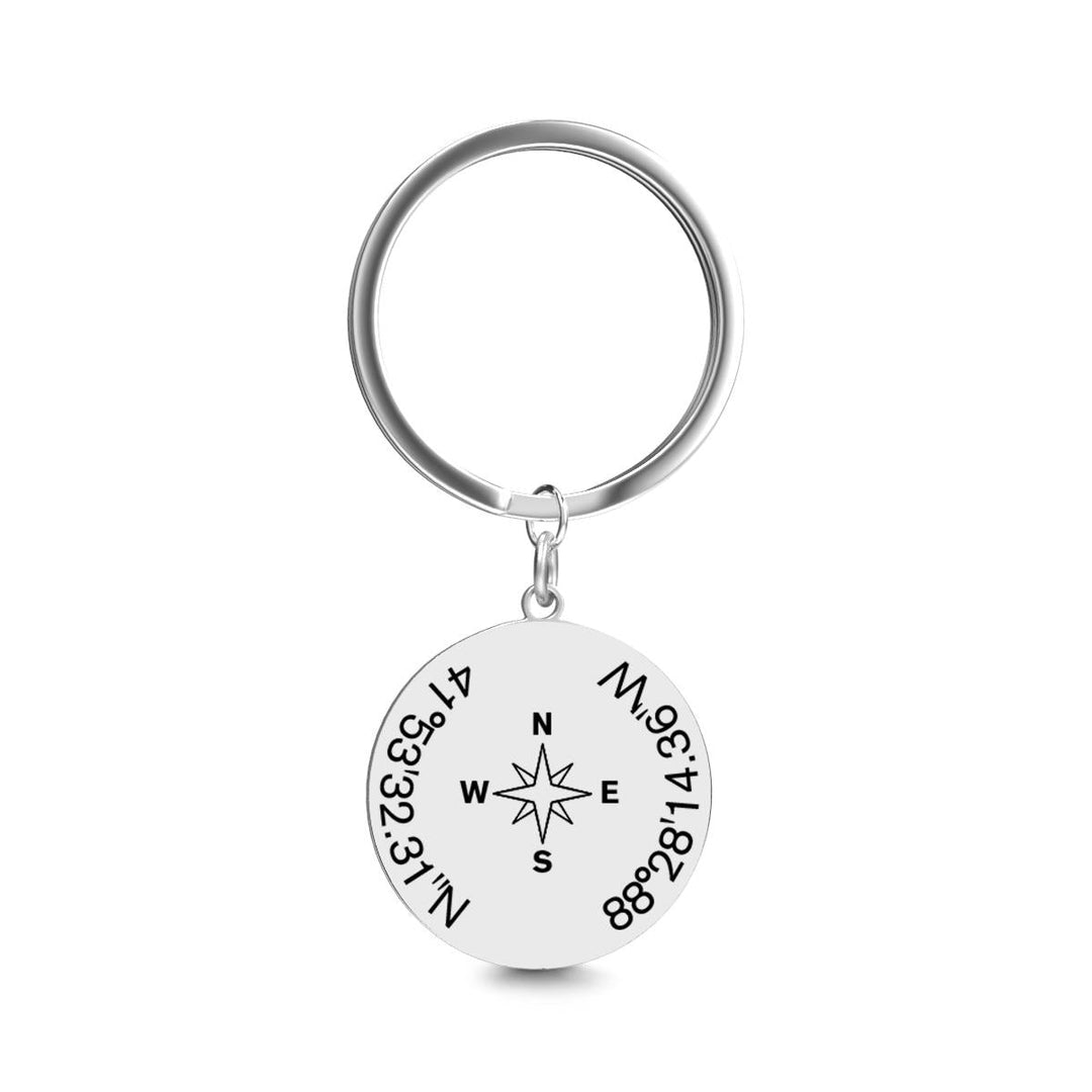 Custom Coordinates Keychain with Compass - Custom Latitude Longitude Keychain