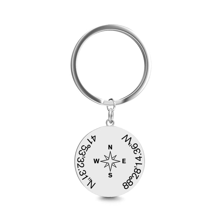 Custom Coordinates Keychain with Compass - Custom Latitude Longitude Keychain