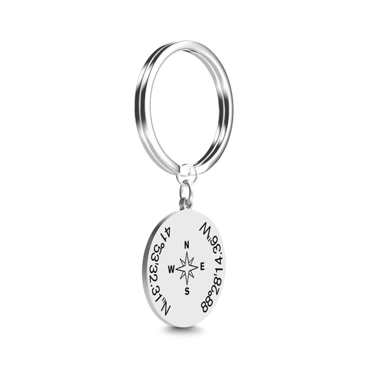 Custom Coordinates Keychain with Compass - Custom Latitude Longitude Keychain