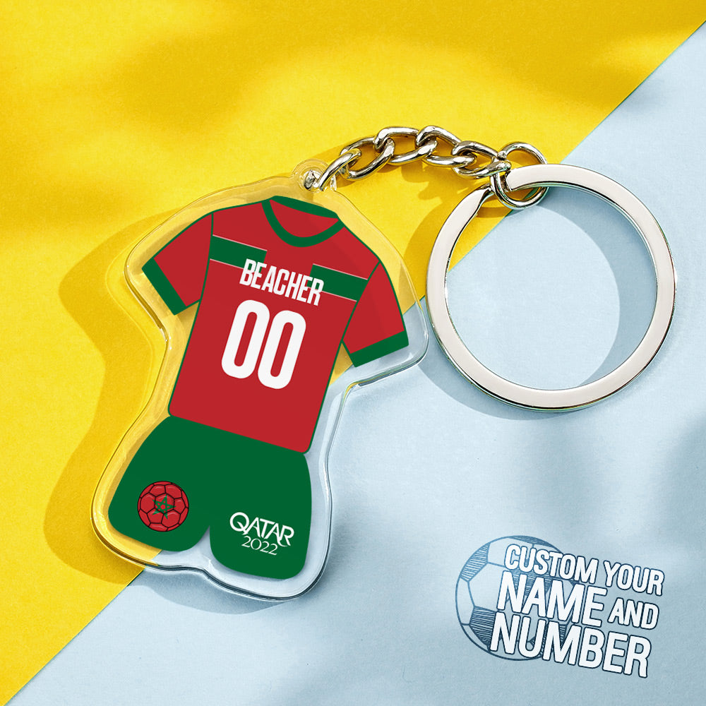 Personalized Name Keychain Morocco Football Team Jersey Keychain 2022 Soccer World Cup Team Keychain