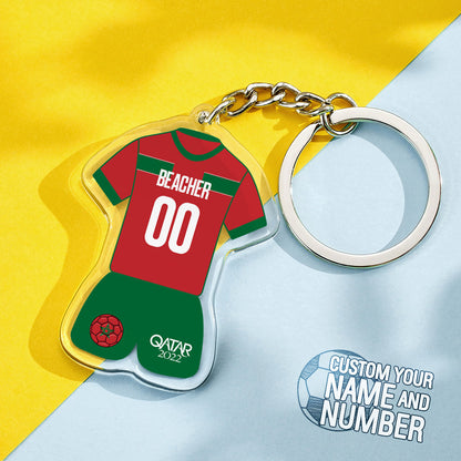 Personalized Name Keychain Morocco Football Team Jersey Keychain 2022 Soccer World Cup Team Keychain