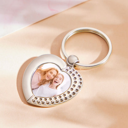 Custom Photo Keychain Stainless Steel Heart Keyring Birthday Gift