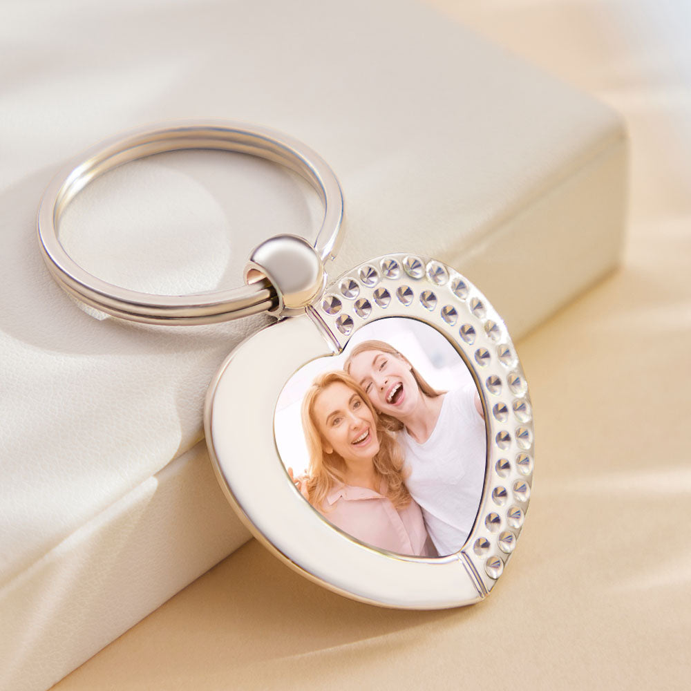 Custom Photo Keychain Stainless Steel Heart Keyring Birthday Gift