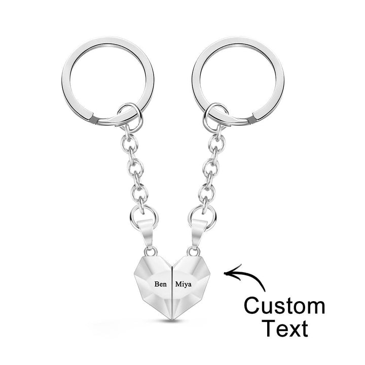 Custom Engraved Keychain Magnetic Matching Heart Keychains Gift for Couple