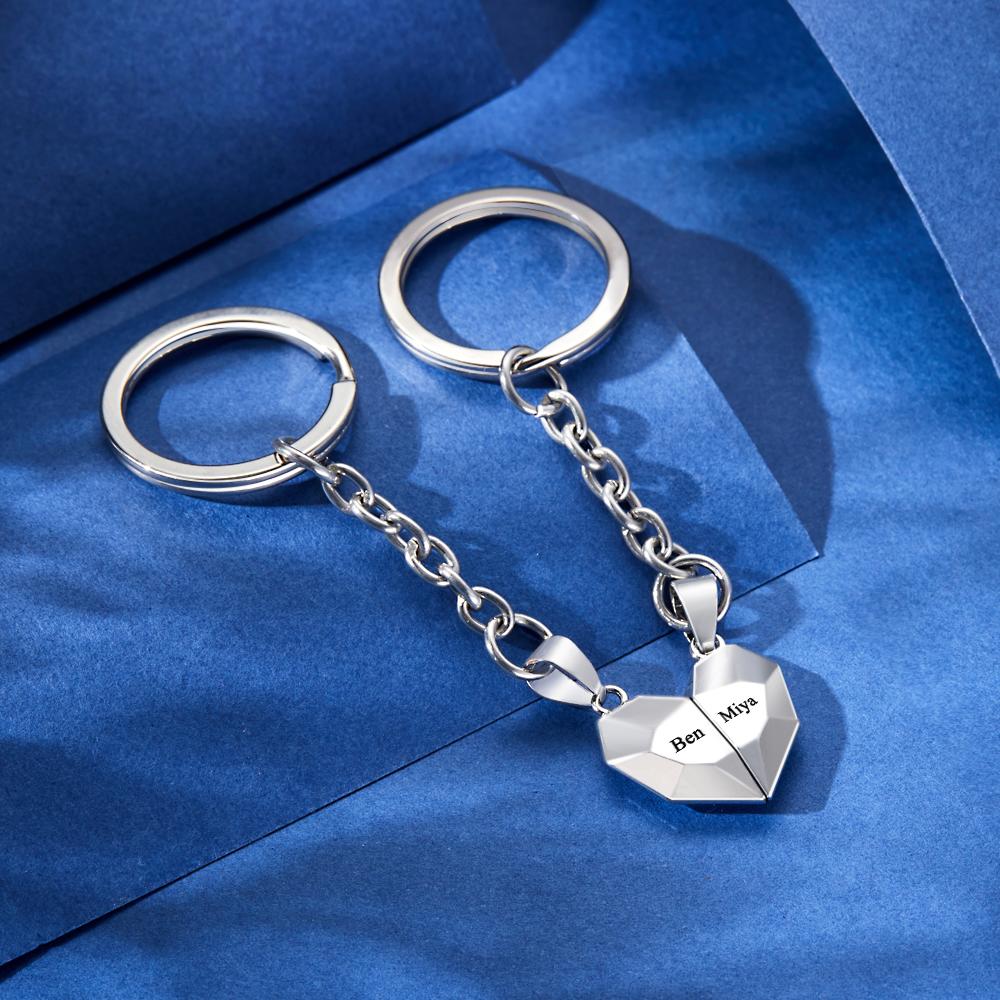 Custom Engraved Keychain Magnetic Matching Heart Keychains Gift for Couple
