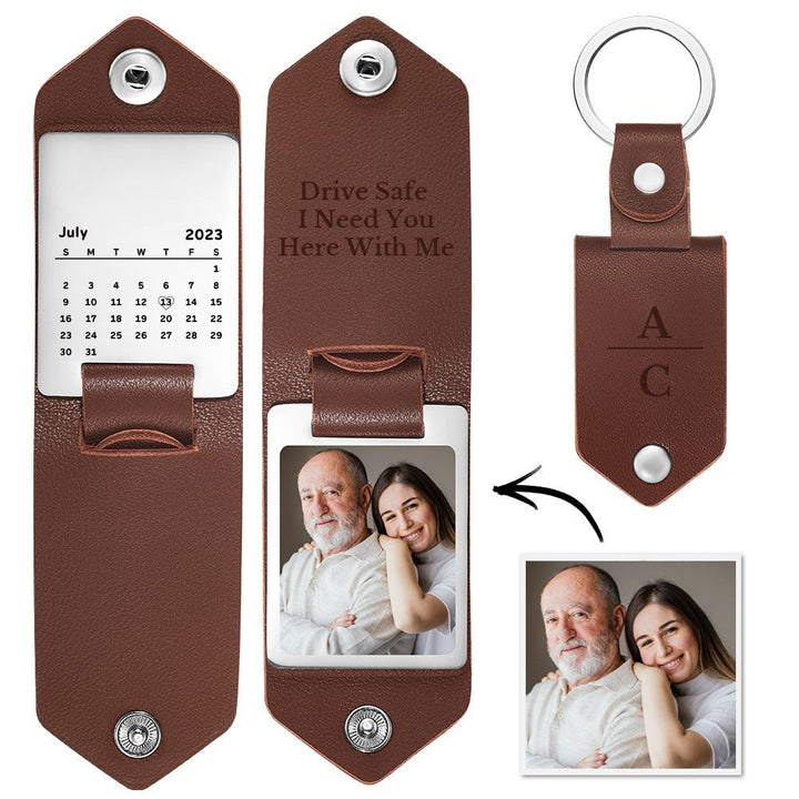 Father's Day Keychain Personalized Date Keychain with Photo Calendar Gifts for Dad