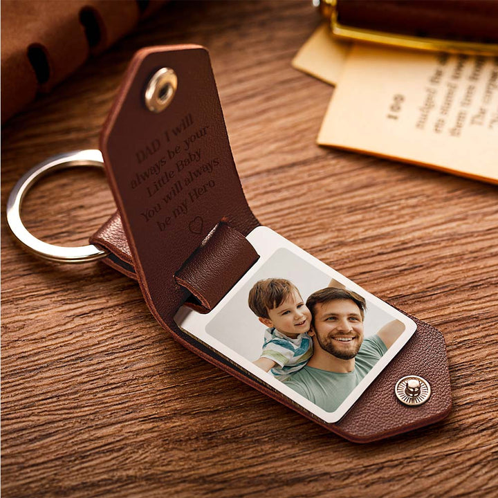 Custom PU Leather Photo Text Keychain DAD I will always be your Little Baby You will always be my Hero