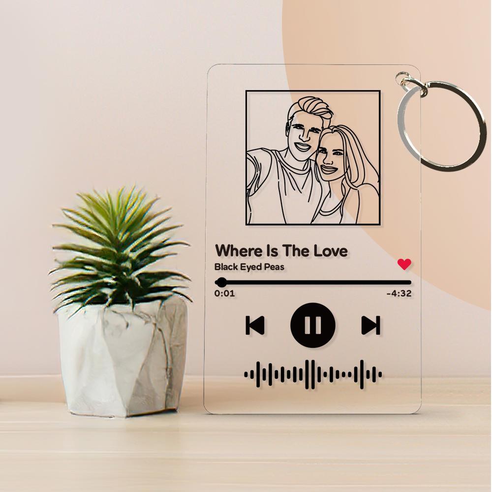 Custom Line Art Music Code Plaques Keychain, Engraved Custom Acrylic, Song Keychain