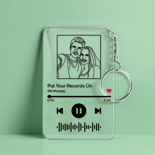 Custom Line Art Music Code Plaques Keychain, Engraved Custom Acrylic, Song Keychain
