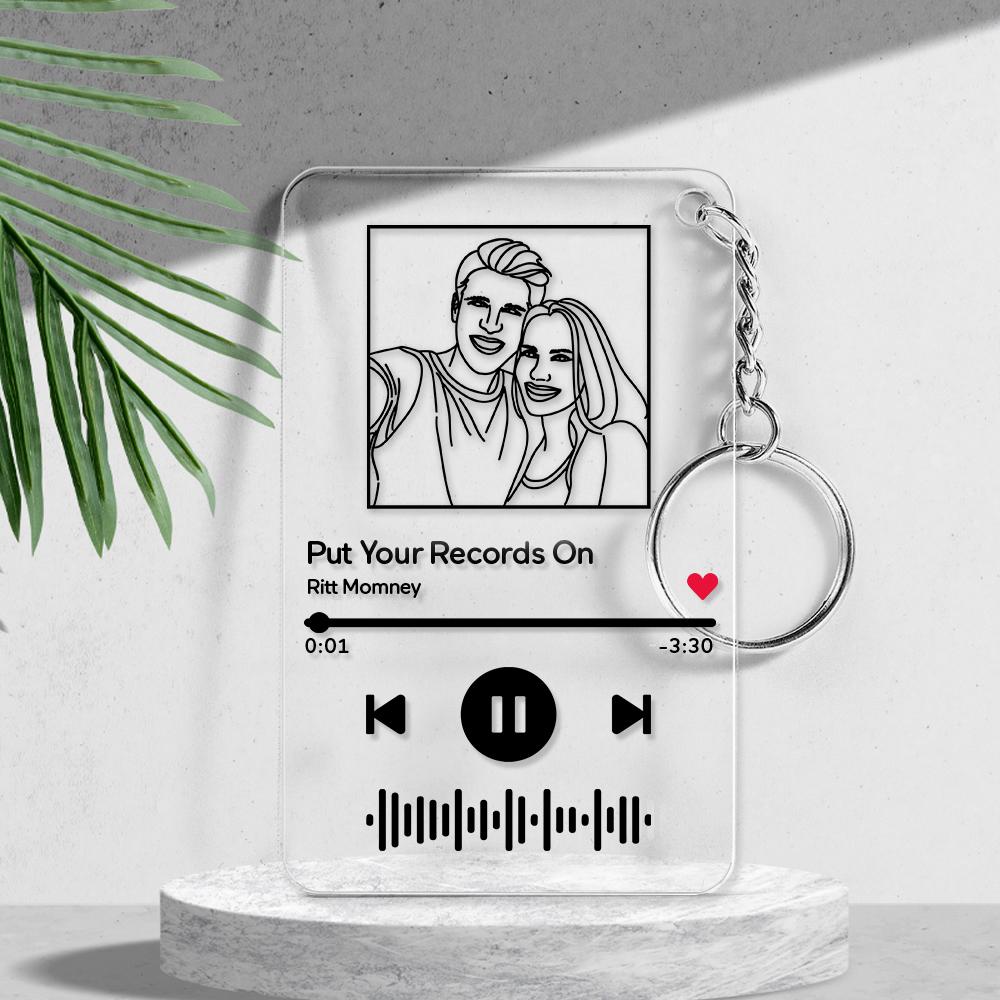 Custom Line Art Music Code Plaques Keychain, Engraved Custom Acrylic, Song Keychain