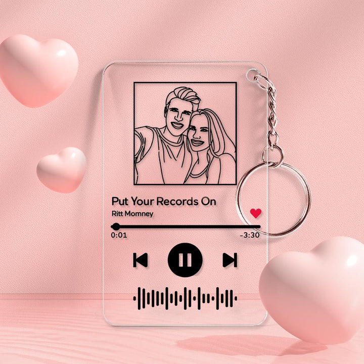 Custom Line Art Music Code Plaques Keychain, Engraved Custom Acrylic, Song Keychain