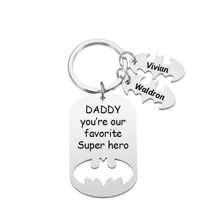 Personalized Superhero Daddy Keychain with Kids Names Gift for Father