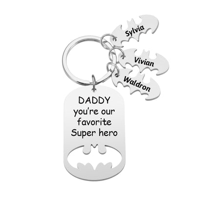 Personalized Superhero Daddy Keychain with Kids Names Gift for Father