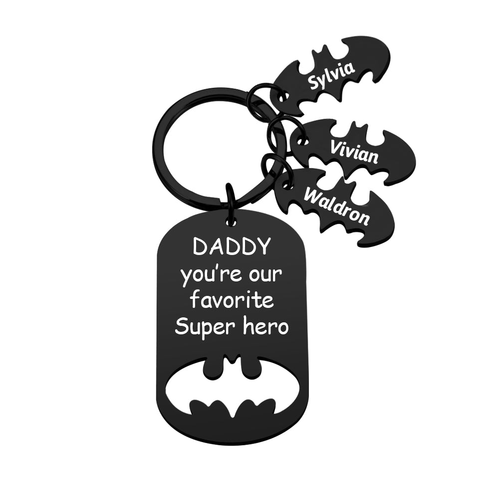 Personalized Superhero Daddy Keychain with Kids Names Gift for Father