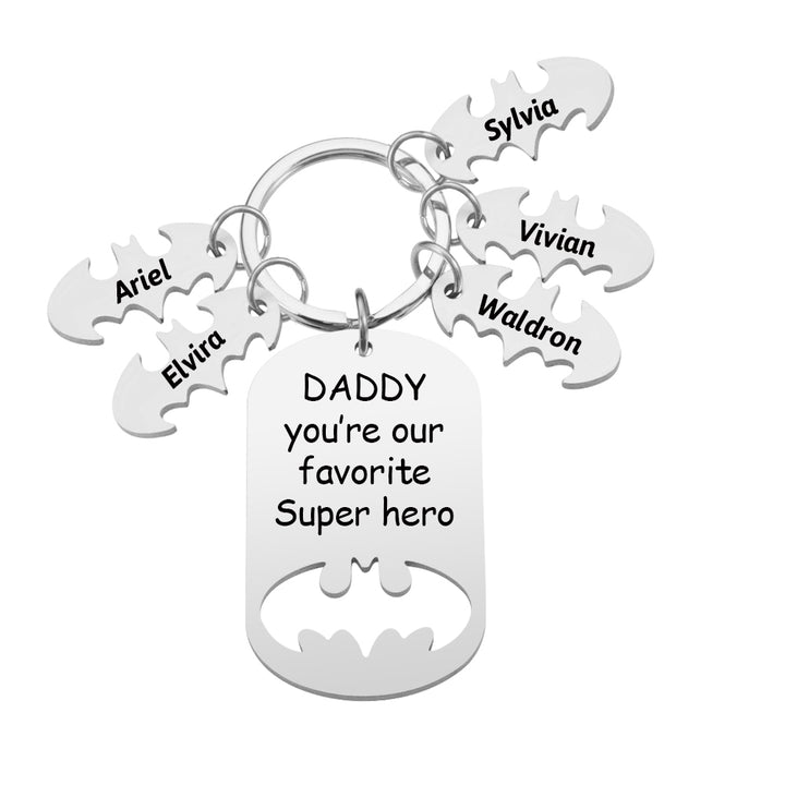 Personalized Superhero Daddy Keychain with Kids Names Gift for Father