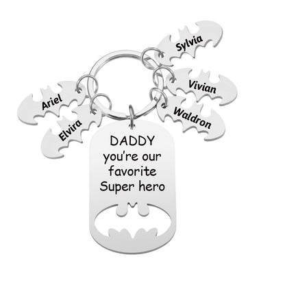 Personalized Superhero Daddy Keychain with Kids Names Gift for Father