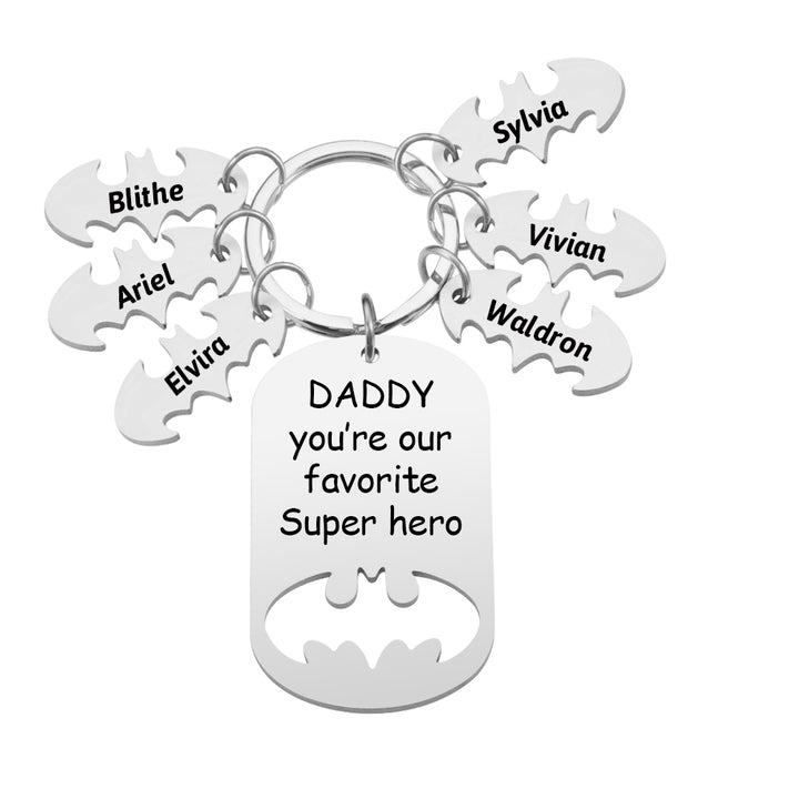 Personalized Superhero Daddy Keychain with Kids Names Gift for Father