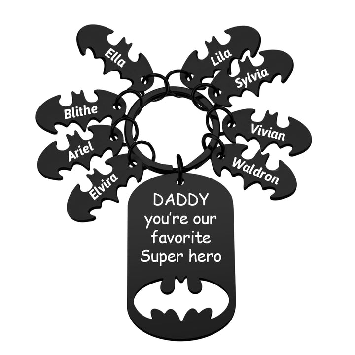 Personalized Superhero Daddy Keychain with Kids Names Gift for Father