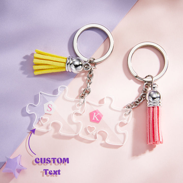Custom Engraved Keychain Jigsaw Puzzle Couple Keychains Gift for Lover