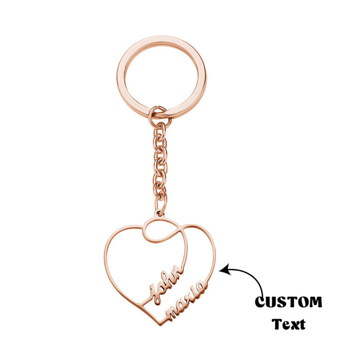 Personalized Two Names Double Heart Keychain Custom Letters Metal Key Ring for Couples