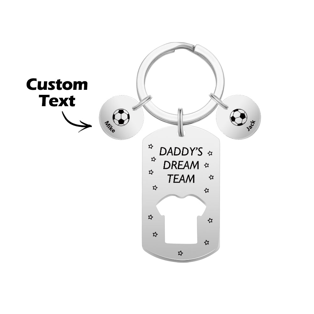 Personalized Engraved Football Daddy' Dream Team Keychain with Children's Names Key Ring Father's Day Gifts