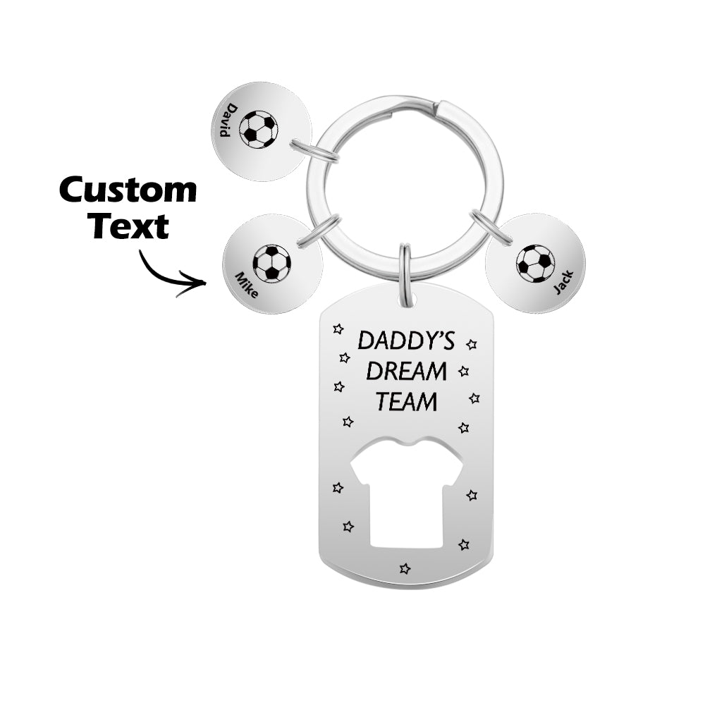 Personalized Engraved Football Daddy' Dream Team Keychain with Children's Names Key Ring Father's Day Gifts