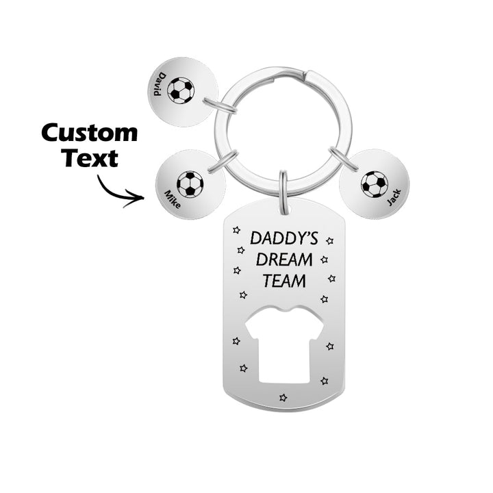 Personalized Engraved Football Daddy' Dream Team Keychain with Children's Names Key Ring Father's Day Gifts