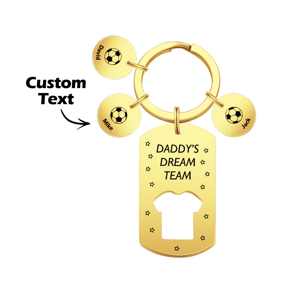 Personalized Engraved Football Daddy' Dream Team Keychain with Children's Names Key Ring Father's Day Gifts