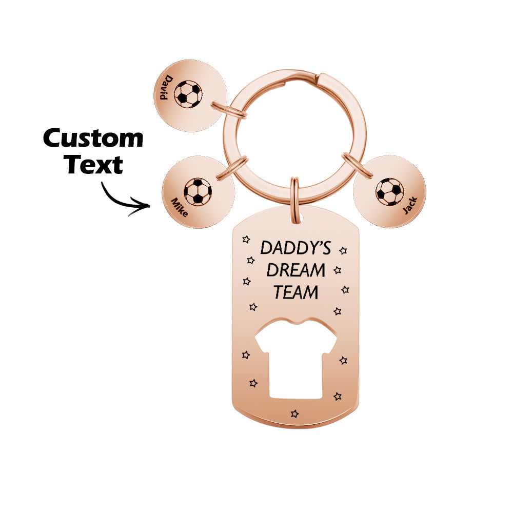 Personalized Engraved Football Daddy' Dream Team Keychain with Children's Names Key Ring Father's Day Gifts