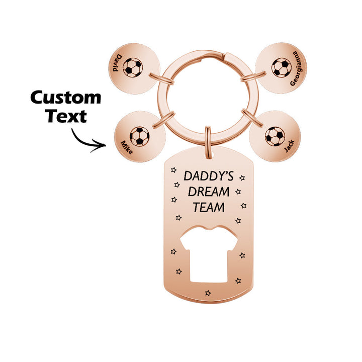 Personalized Engraved Football Daddy' Dream Team Keychain with Children's Names Key Ring Father's Day Gifts