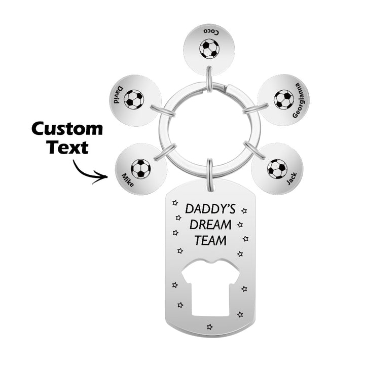 Personalized Engraved Football Daddy' Dream Team Keychain with Children's Names Key Ring Father's Day Gifts