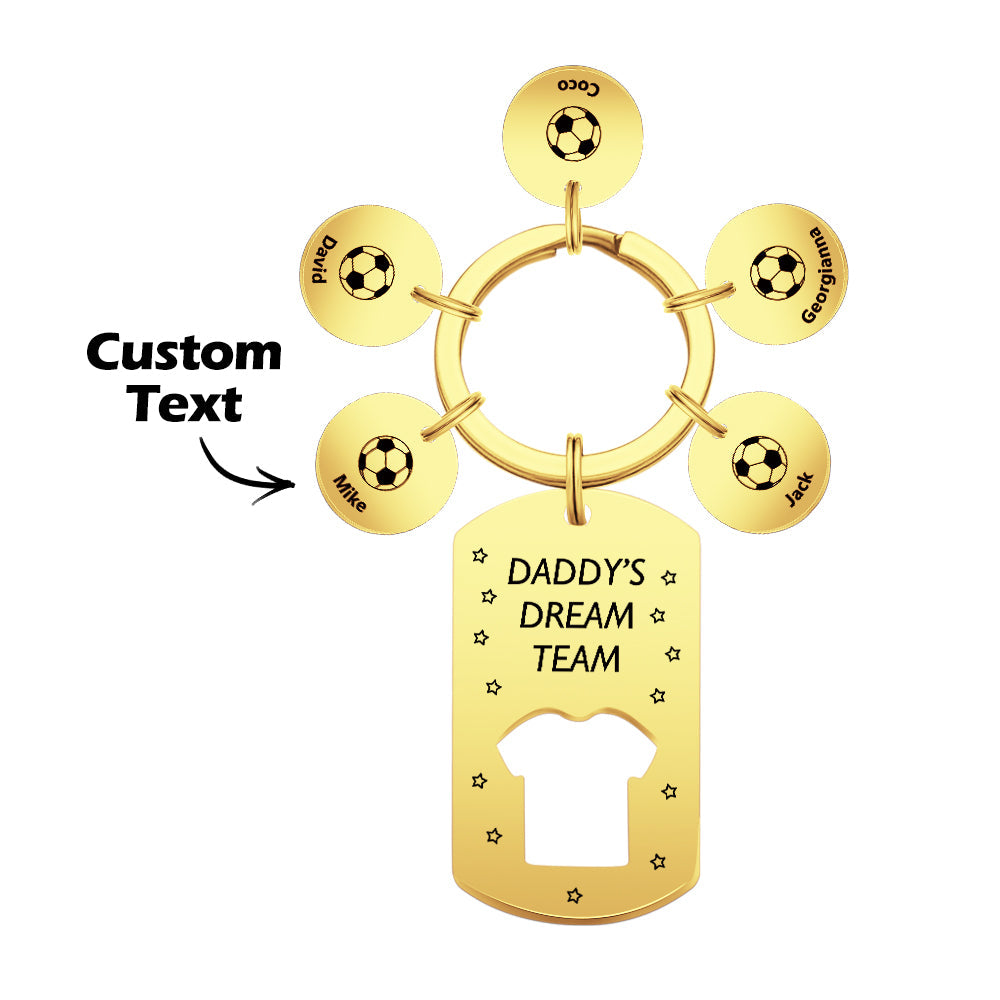 Personalized Engraved Football Daddy' Dream Team Keychain with Children's Names Key Ring Father's Day Gifts