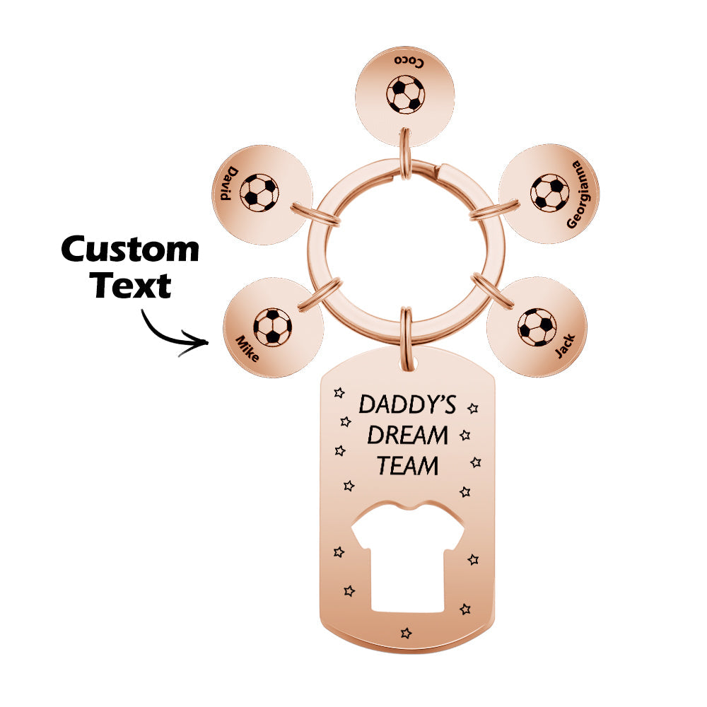 Personalized Engraved Football Daddy' Dream Team Keychain with Children's Names Key Ring Father's Day Gifts