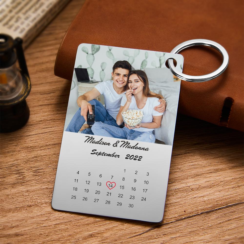 Custom Photo Keychain Calendar Keychain with Name Valentine's Day Gift Anniversary Gift