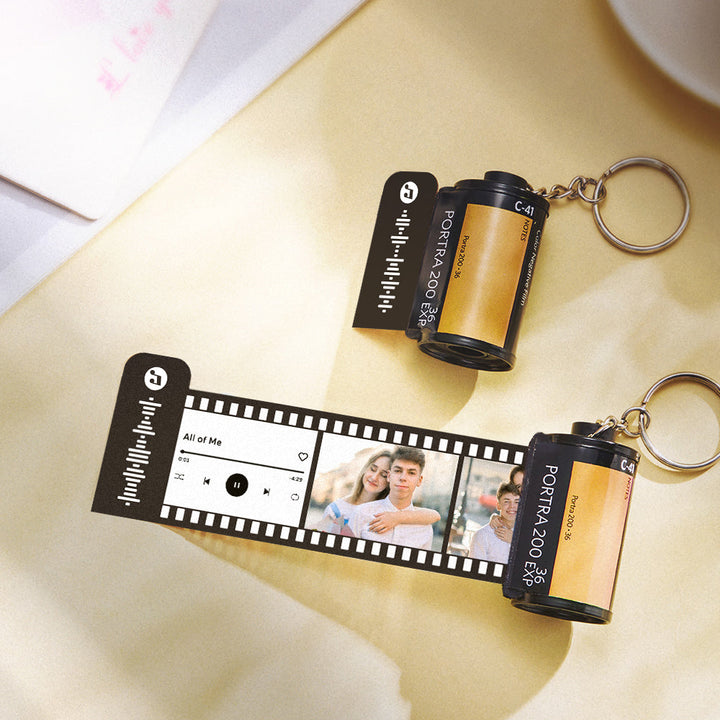 Gift For Father With Text Camera Roll Keychain Custom Photo Film Roll Keychain With Music Code