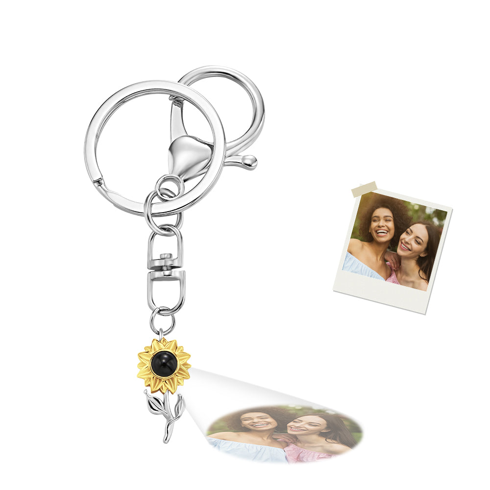 Custom Photo Projection Keychain Personalized Sunflower Photo Keychain Gift for Friend