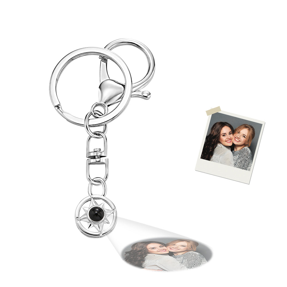 Custom Photo Projection Keychain Personalized Compass Projection Keychain Commemorative Gift
