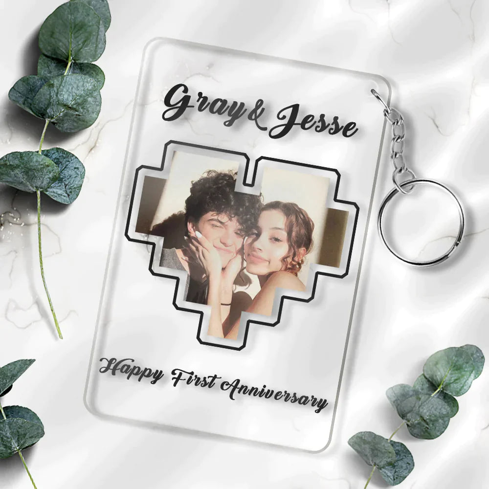 Custom Heart Photo Plaque Acrylic Keychain With Text Anniversary Gift