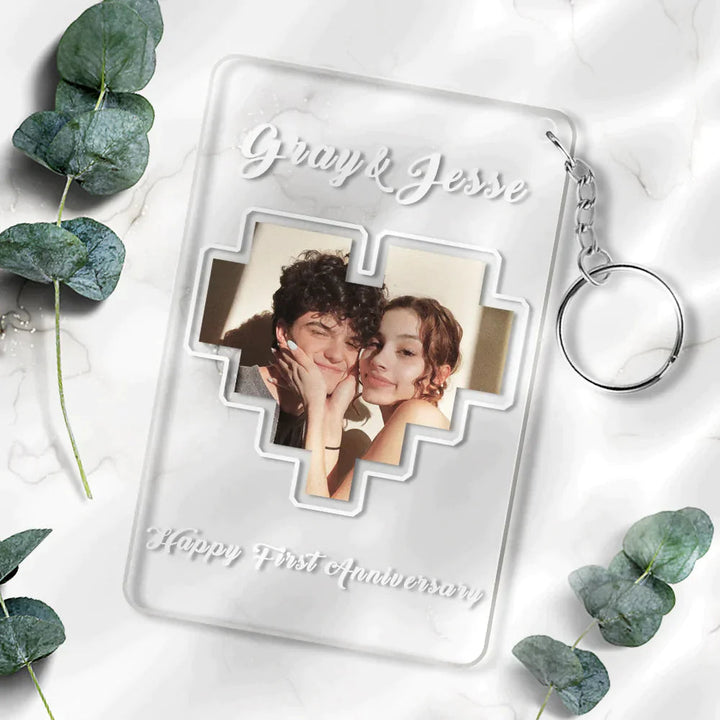 Custom Heart Photo Plaque Acrylic Keychain With Text Anniversary Gift