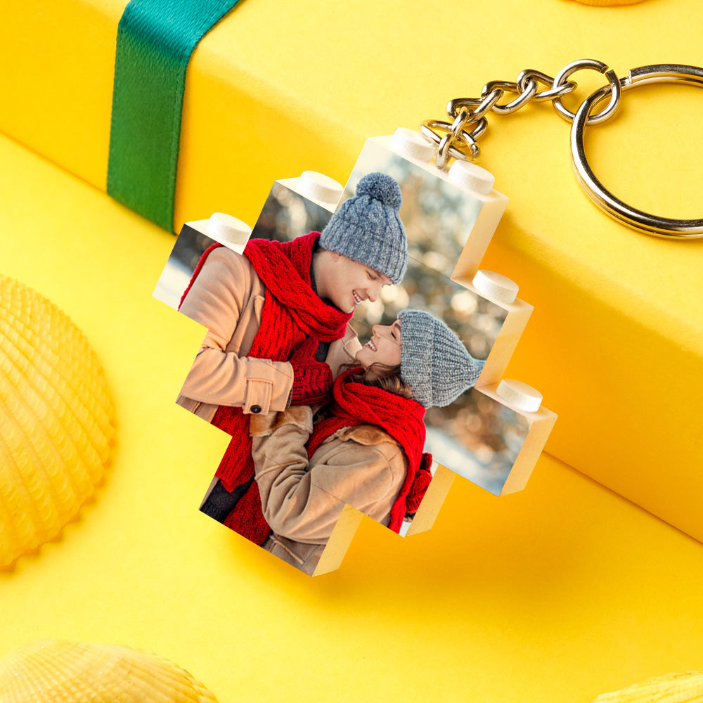 Personalised Photo Keychain Building Bricks Block Keychain Diamond Shape