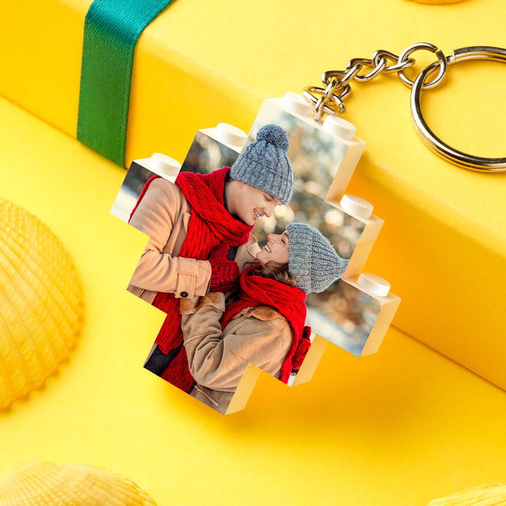 Personalised Photo Keychain Building Bricks Block Keychain Diamond Shape