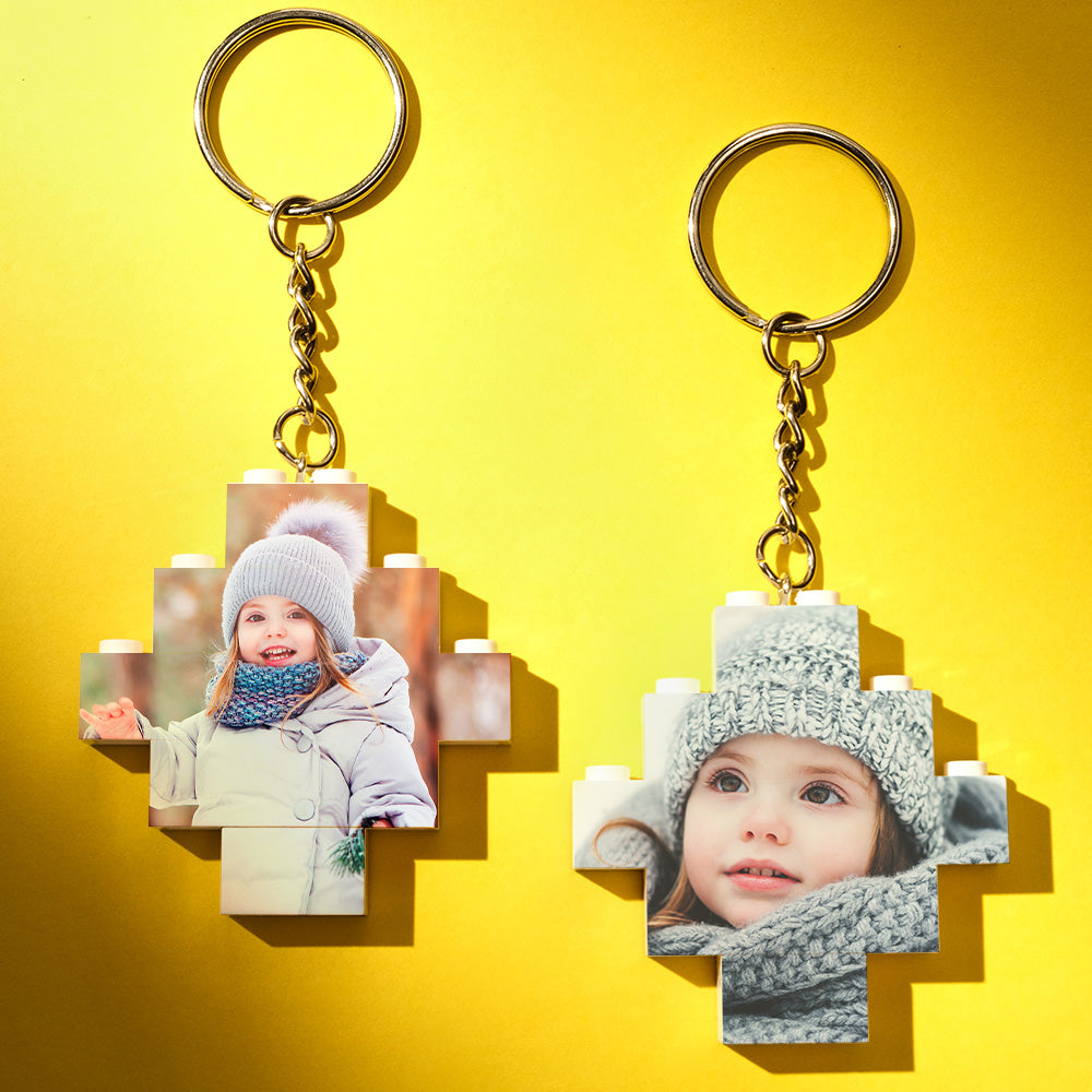 Personalised Photo Keychain Building Bricks Block Keychain Diamond Shape