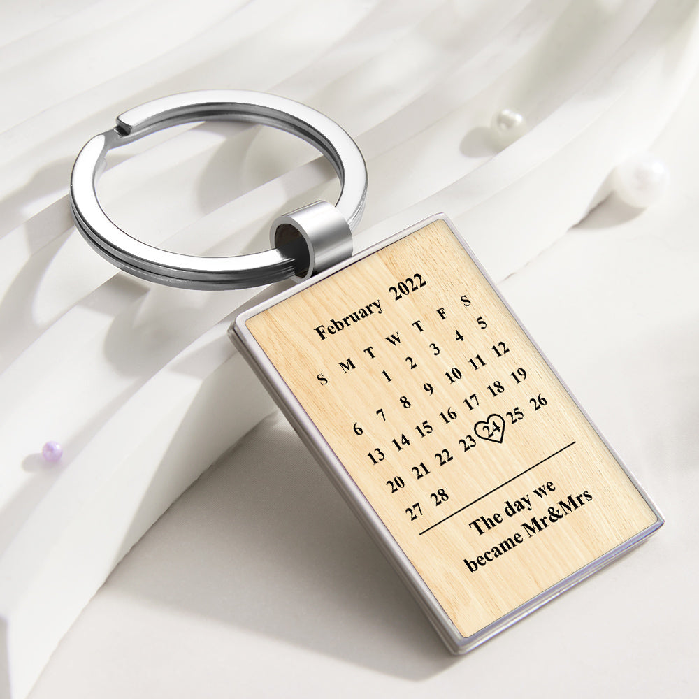 Personalized Photo Calendar Keychain Custom Engraved Picture Keyring Anniversary Gift