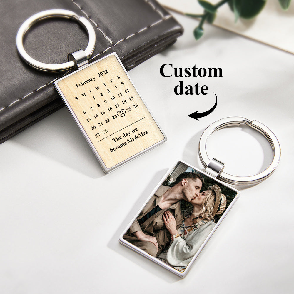 Personalized Photo Calendar Keychain Custom Engraved Picture Keyring Anniversary Gift