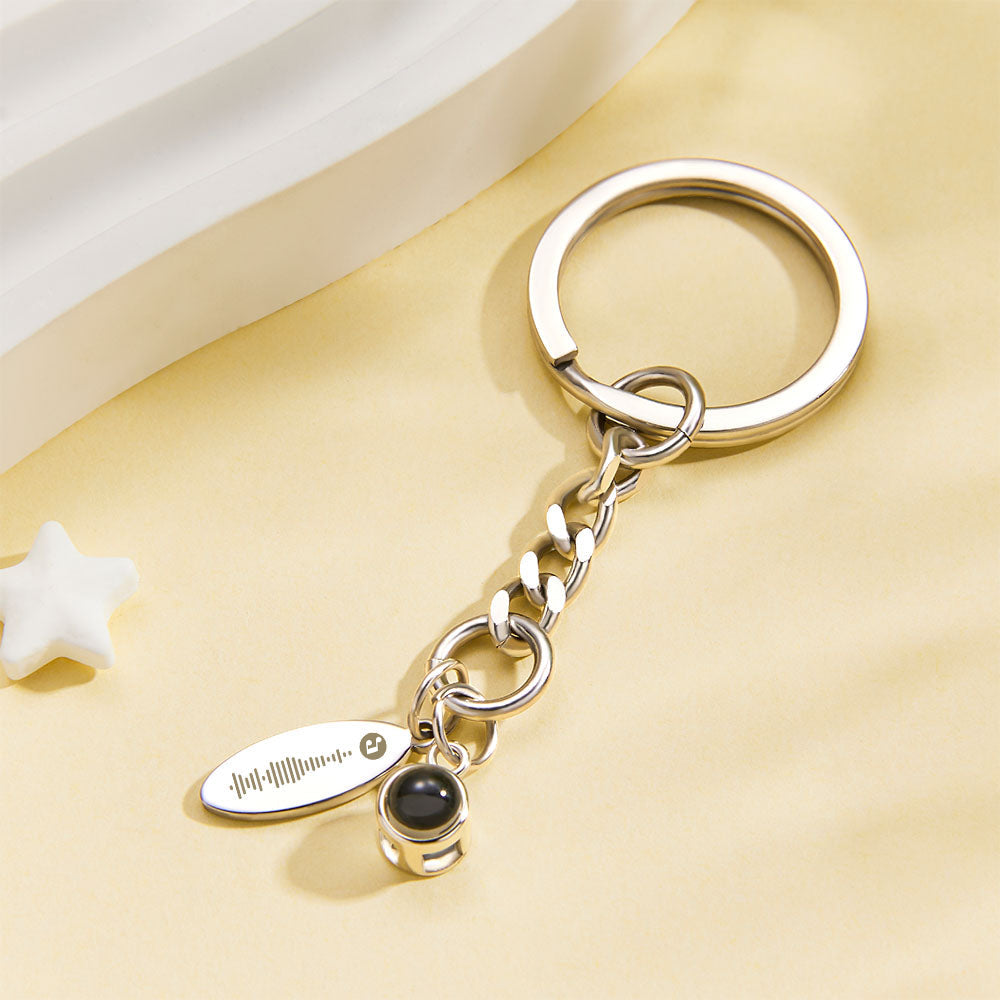 Custom Photo Projection Scannable Code Keychain Personalized Photo Music Keyring Anniversary Gifts