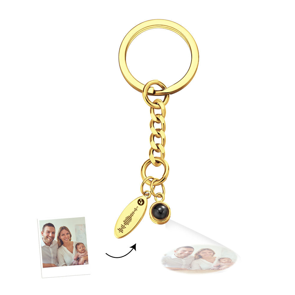 Custom Photo Projection Scannable Code Keychain Personalized Photo Music Keyring Anniversary Gifts