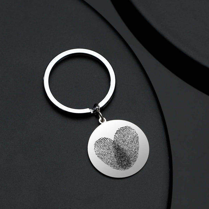 Custom Round Engraved Double Fingerprint Keychain