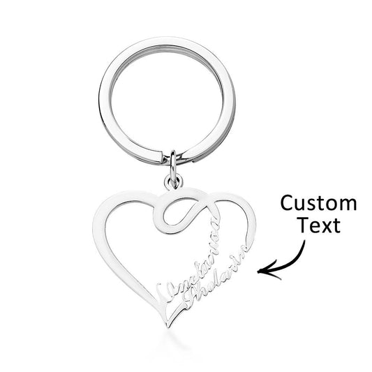 Custom Engraved Name Keychain Double Love Couple Gifts