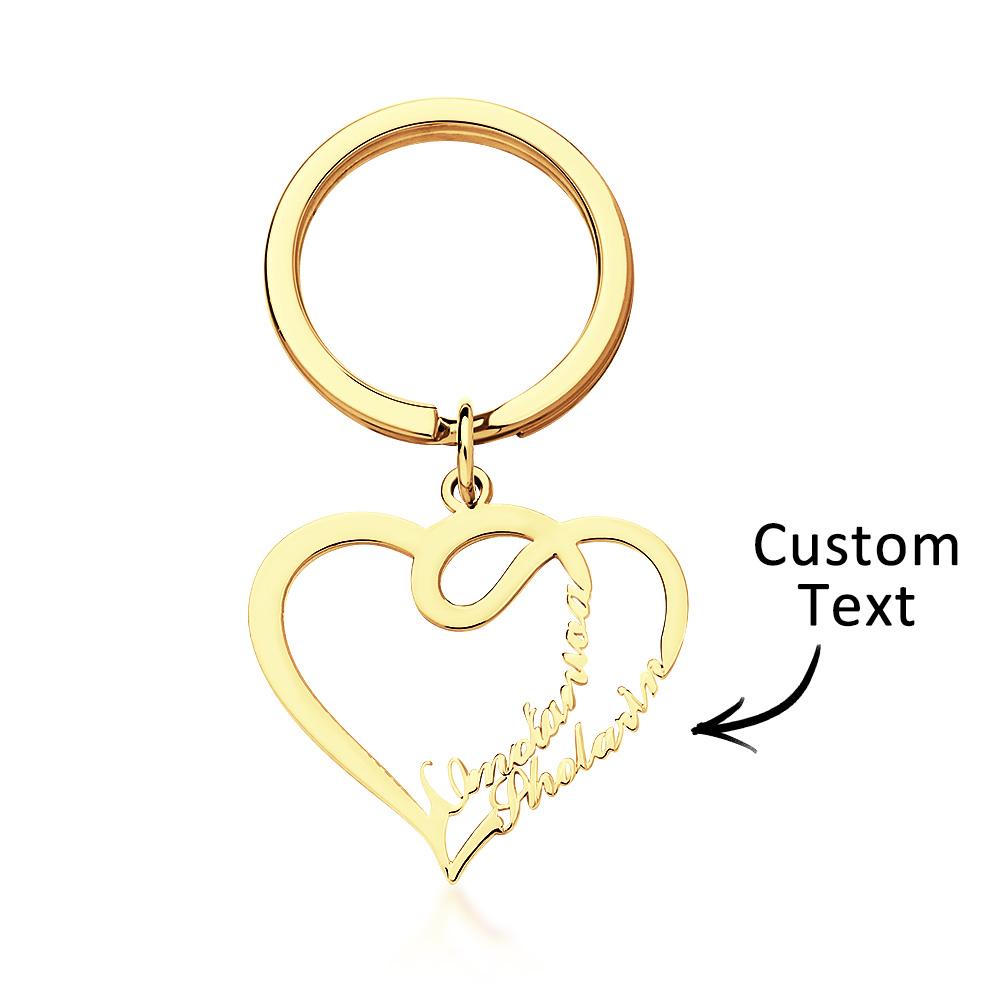 Custom Engraved Name Keychain Double Love Couple Gifts