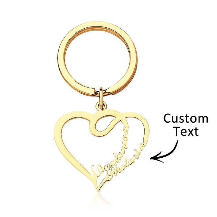 Custom Engraved Name Keychain Double Love Couple Gifts